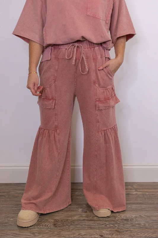 Cozy Lounge Wear Vintage Trends Washed Rose Pants