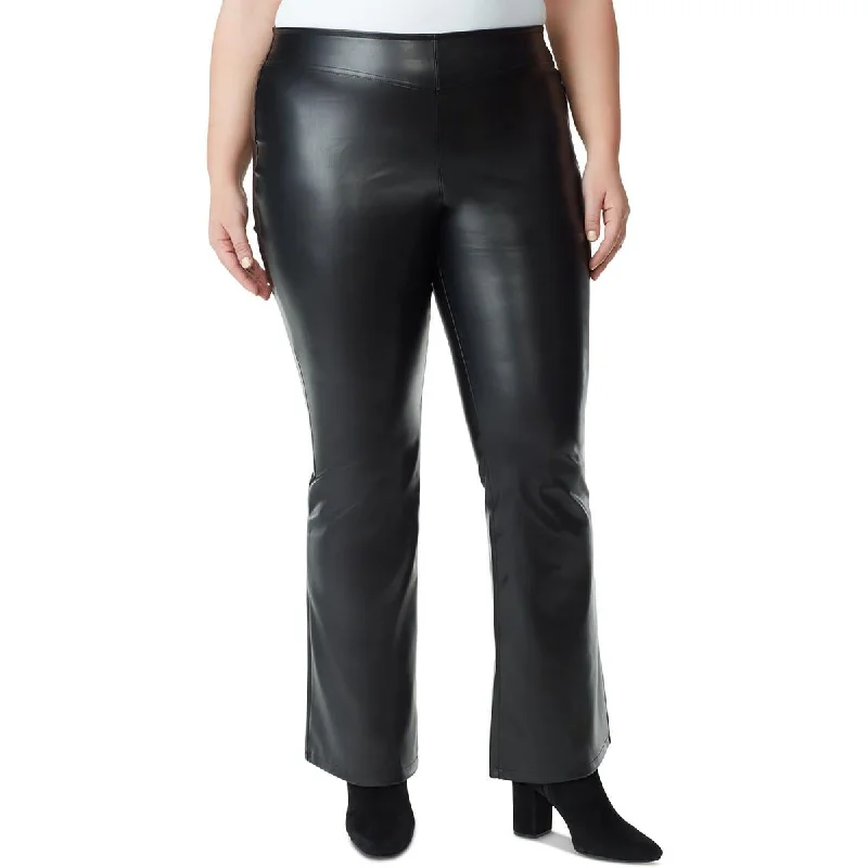 Diamond Series Plus Womens Coated Faux Leather Flared Pants