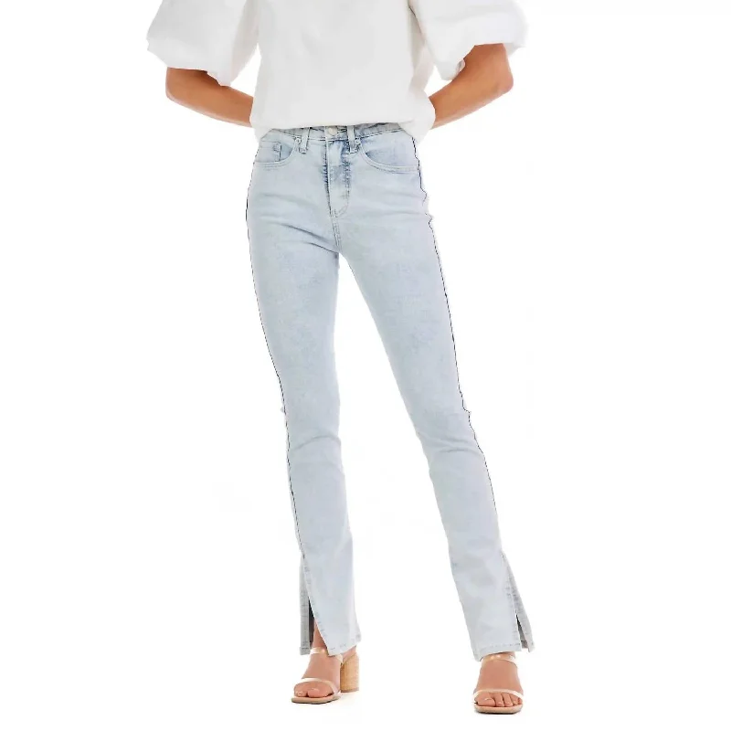 Lazy Style Yorker Side Slit Jeans In Blue