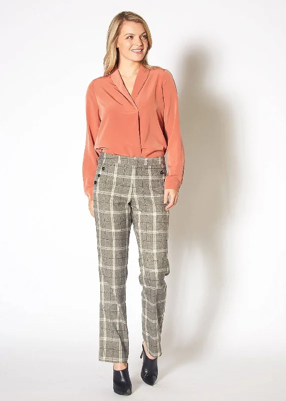 Versatile Style Women's Suiting Straight Pants in Mocha Plaid