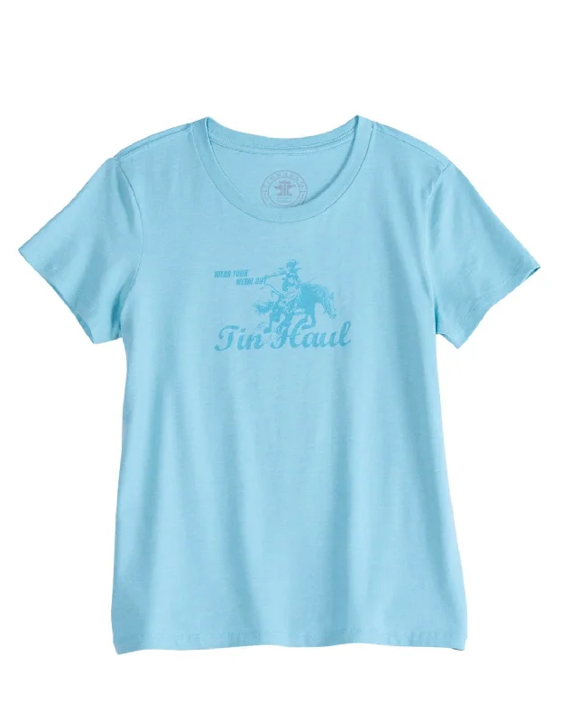 High Street Style Tin Haul Womens Wear Your Metal Out Bronc Aqua Poly/Cotton S/S T-Shirt