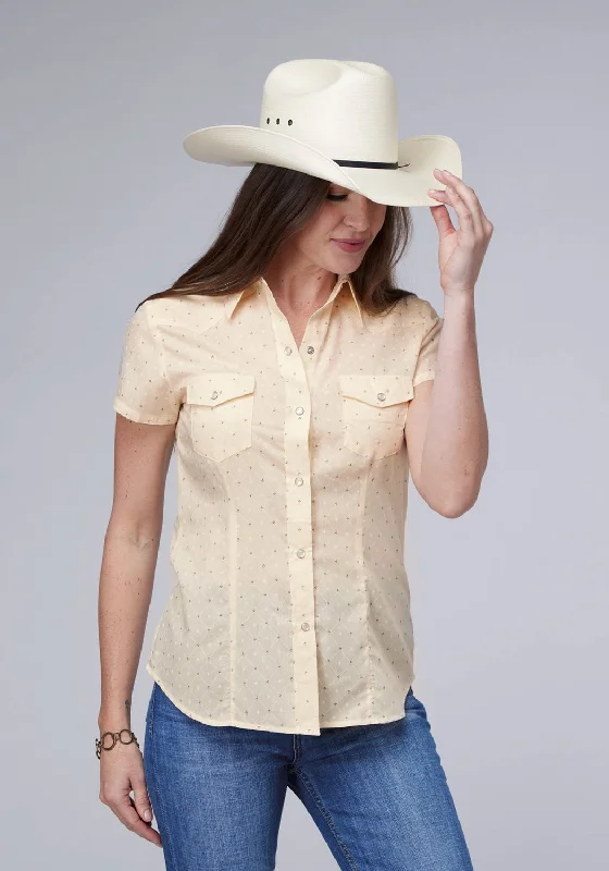 Sweet Style Roper Womens Diamond Wallpaper Cream Cotton Blend S/S Shirt
