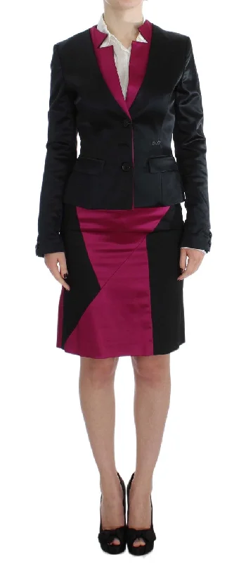 Unique Design Exte Chic Black and Pink Skirt Suit Women's Ensemble