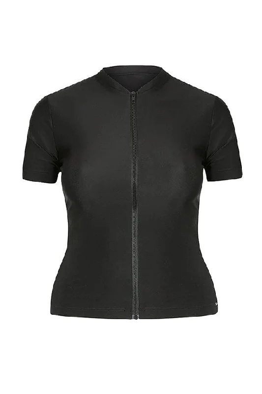 Youthful Street Fashion Plain Black Wetshirt Rash Vest Short Sleeve
