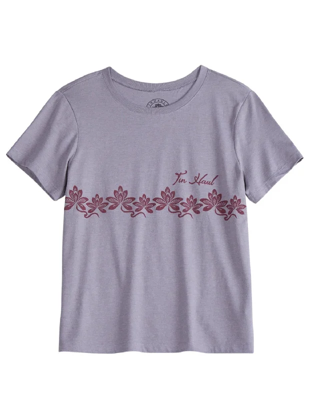 Elegant And Charming Tin Haul Womens Floral Border Grey Cotton Blend S/S T-Shirt