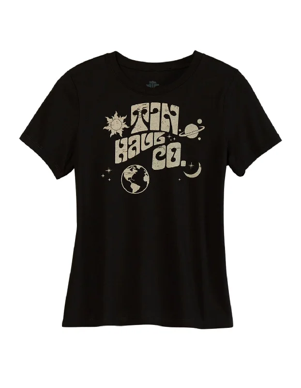 Fashionable And Versatile Tin Haul Womens In Outerspace Black Cotton Blend S/S T-Shirt