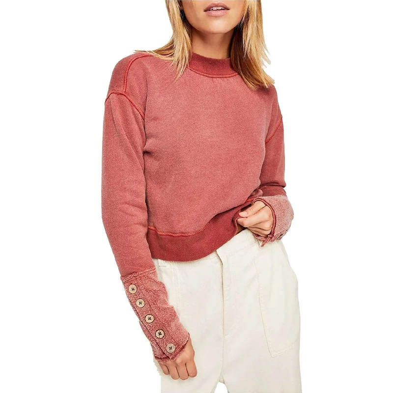 Stylish Wear Free People Womens Look Ahead Sweatshirt, Red, Small