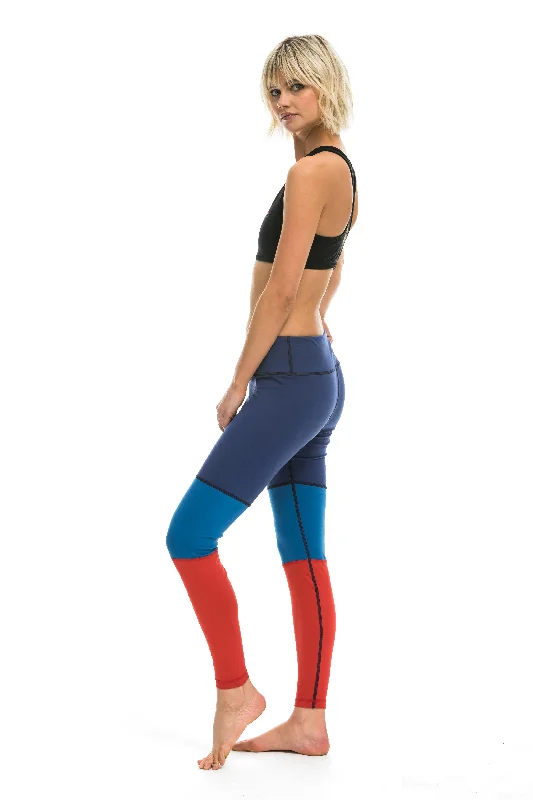 SPRINTER FULL LENGTH LEGGINGS - POSEIDON / CARIBBEAN / RED