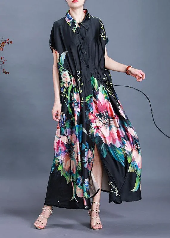 Beautiful Black Print tie waist Maxi Coat Summer