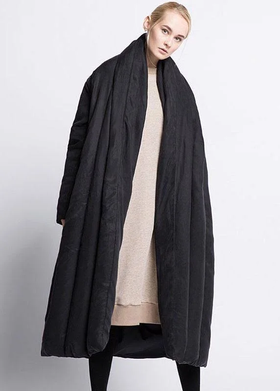 Chic Comfort Wear Boho Black Bow Pockets Thick Loose Winter Duck Down Down Coat