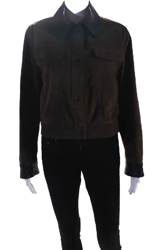 Light Comfort Borboniana Womens Button Front Collared Short Suede Jacket Brown Black Small Light Comfort Borboniana Womens Button Front Collared Short Suede Jacket Brown Black Small