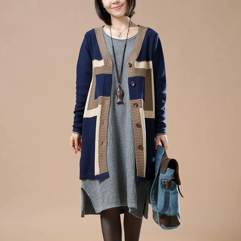 Elegant navy sweaters knit cardigans plus size coats