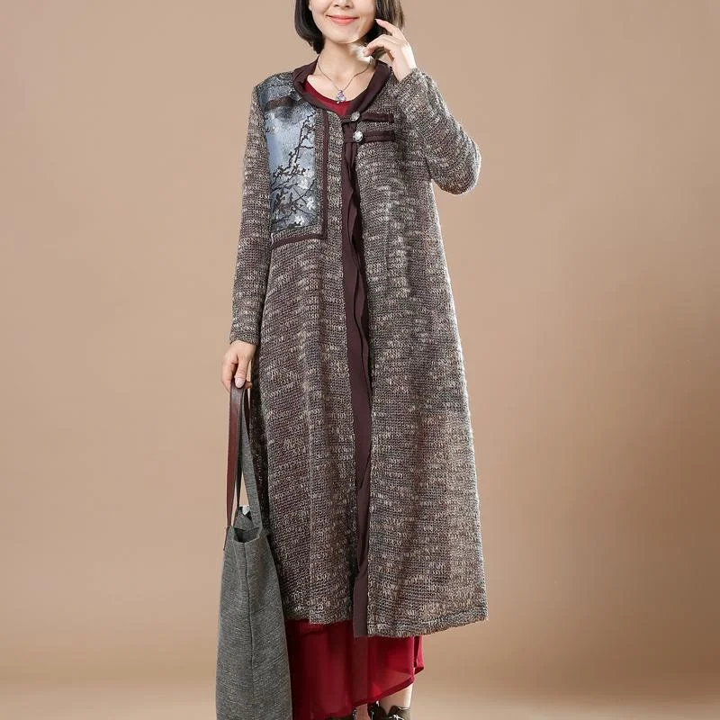 Gray patchwork long sweater coats plus size cardigans orignal design