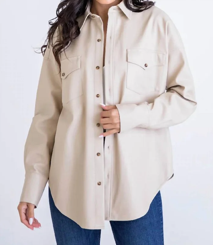 Pleather Shacket In Ivory