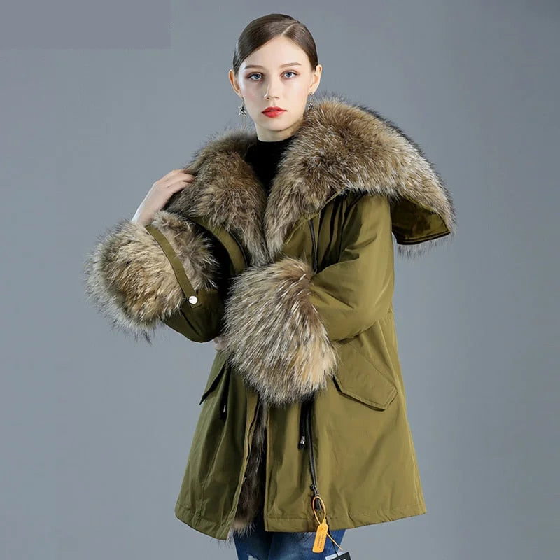 Women's Leisure Style Natural Fox Fur Down Solid Pattern Winter Jackets