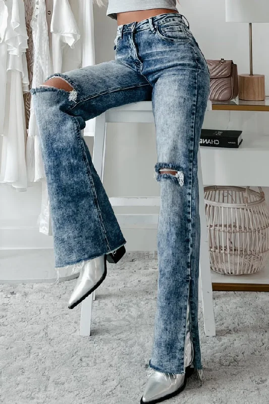 Relaxed Dresses Rhonda Risen High Rise Split Hem Straight Leg Jeans (Medium)