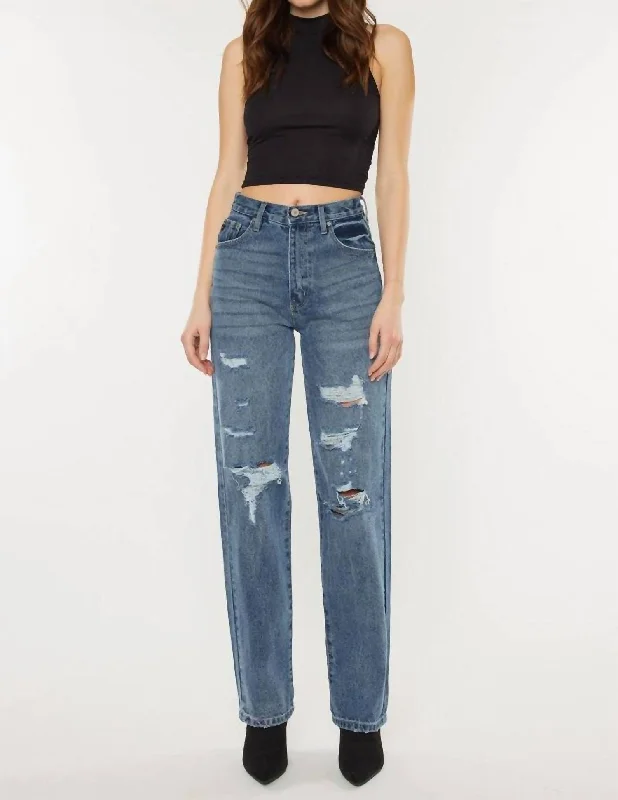 Fresh Comfort Stephanie Ultra High Rise 90's Boyfriend Jeans In Medium Stone Wash