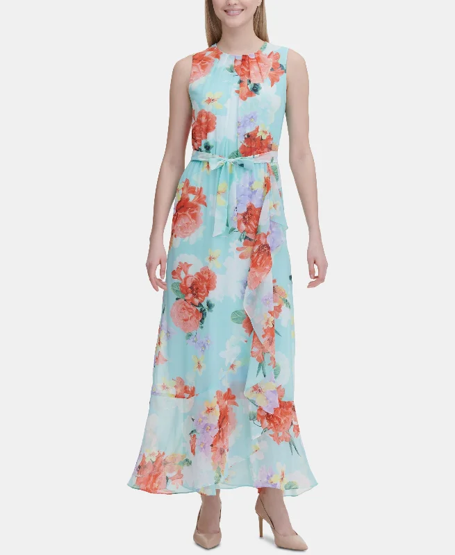 Calvin Klein Belted Floral Print Maxi Dress