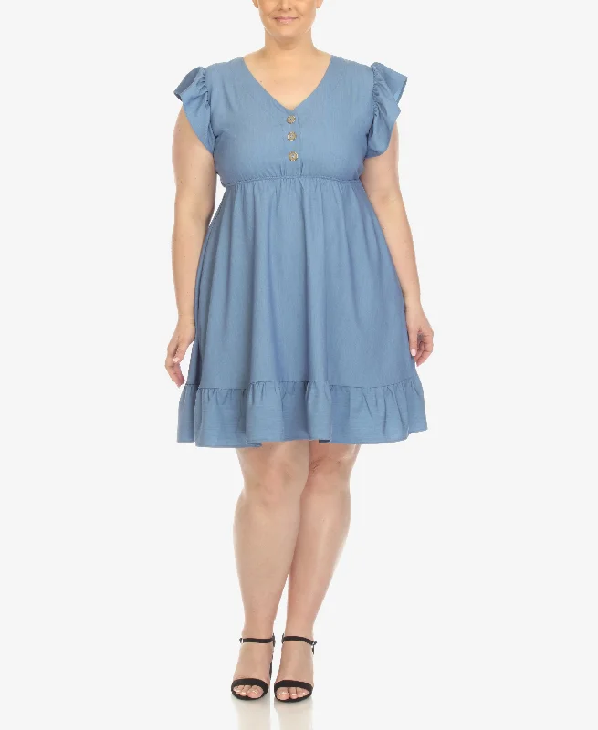 Plus Size Ruffle Sleeve Knee-Length Dress