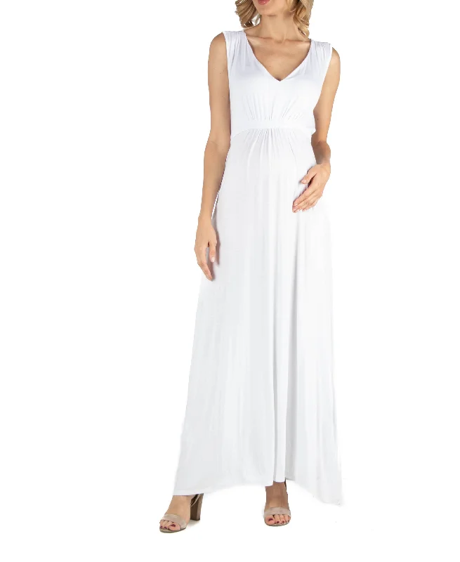 V Neck Sleeveless Maternity Maxi Dress with Belt