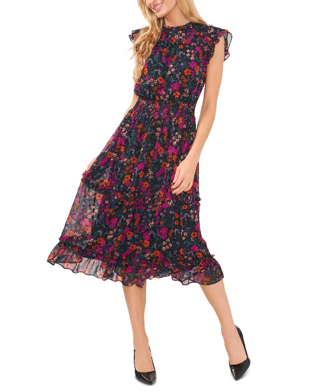 Women's Floral-Print Ruffled Cap-Sleeve Midi Dress