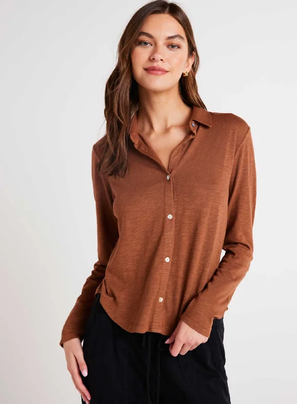 Long Sleeve Knit Button Down - Twilight Gold