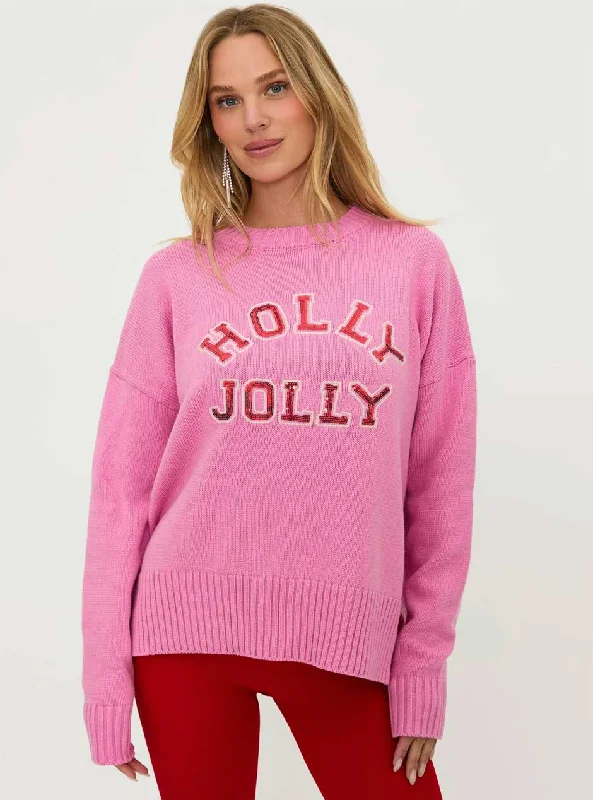 Sports And Leisure Beach Riot Women's Callie Holly Jolly Oversized Sweater - Limited Edition Gumdrop Pink