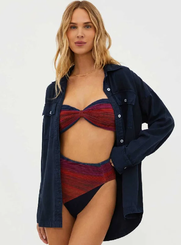 Youthful Street Fashion Beach Riot Women's Coramine Oversized Denim Top - Ultramarine