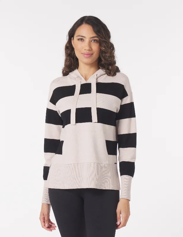 Cozy Footwear Elite Hoodie: Oatmilk/Black Rugby Stripe