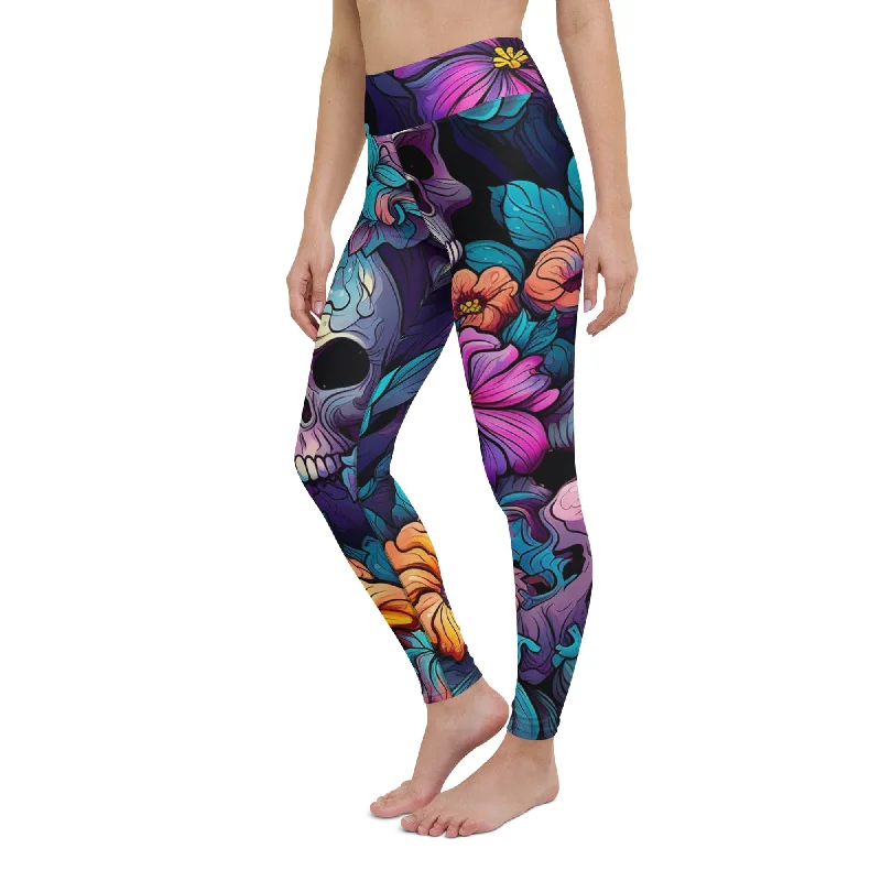 Experience The Bold And Vibrant Energy Of Our Bright Colors Skull Yoga Leggings