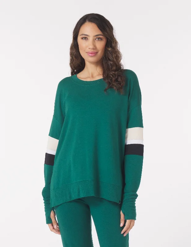 Lounge Long Sleeve: Emerald with Oatmilk/White/Black Stripes