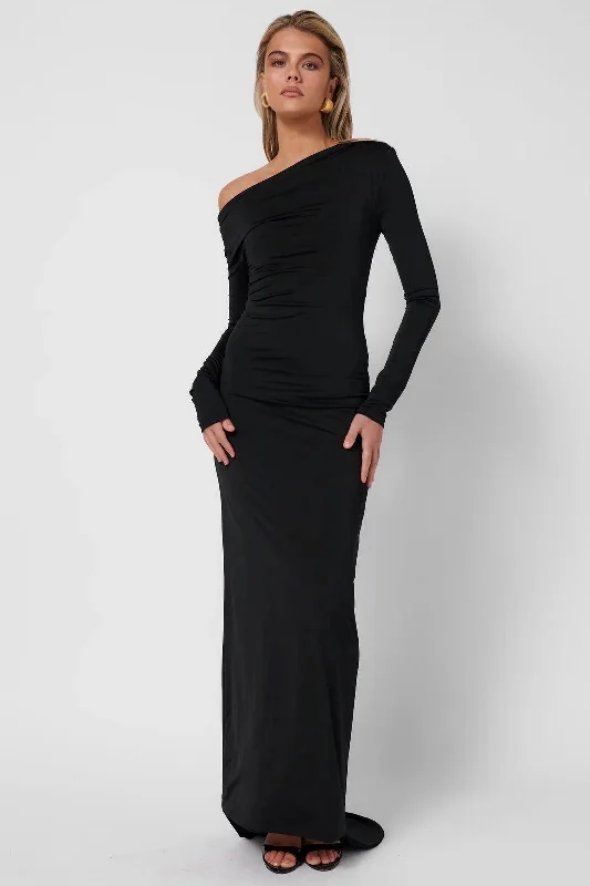 Embroidered Letters Margot Maxi Dress - Black