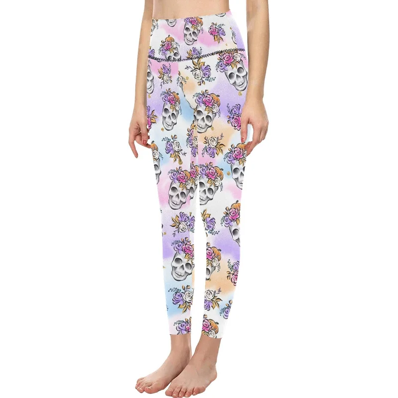 Pastel Skulls Women's High-Waisted Leggings