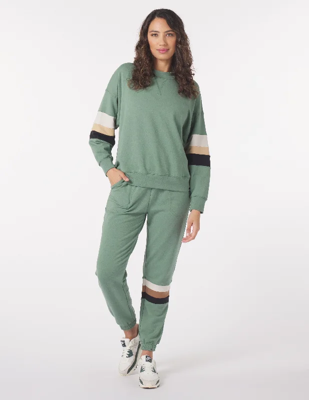 Classic Vintage Oversized Crew: Sage/Tonal Stripes
