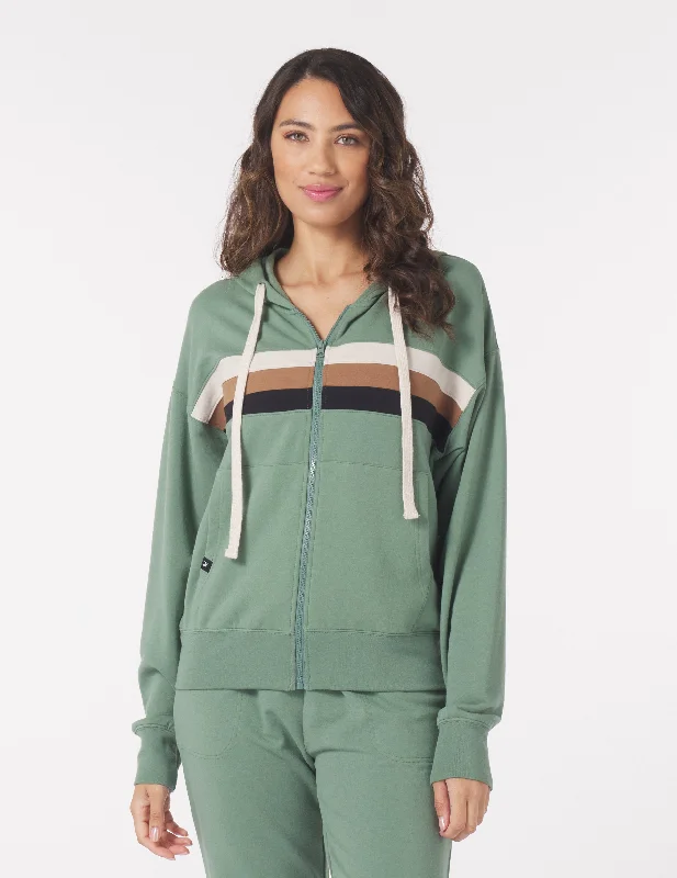 Bottom And Versatile Vintage Oversized Zip Up: Sage/Tonal Stripes