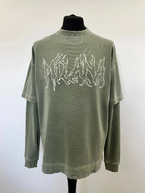 Washed Military Green Milana Heavyweight T-shirt Long Sleeve.