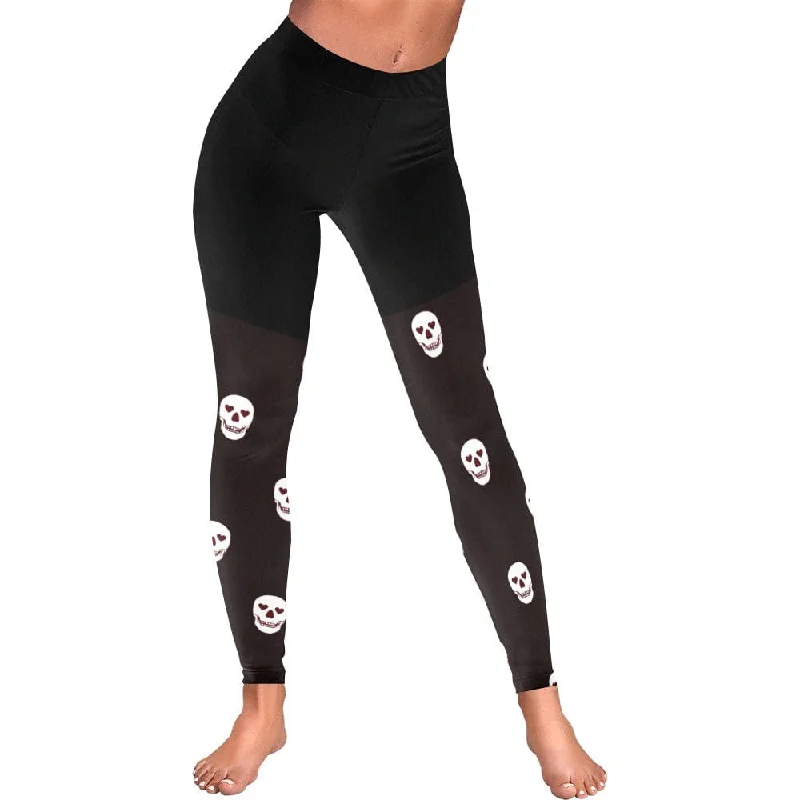 White Skull Print Women's Sports Leggings