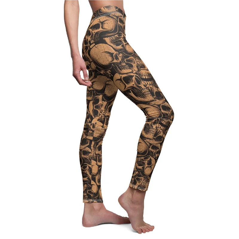 Cozy Sweaters Women's Brown Skulls Soft Casual Leggings