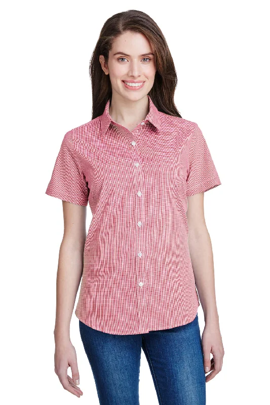 Artisan Collection Womens Microcheck Gingham Short Sleeve Button Down Shirt - Red/White