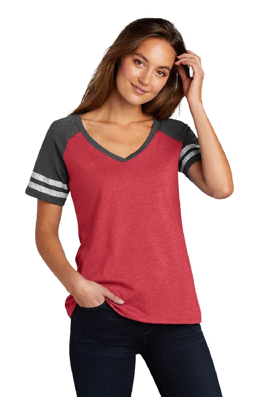 District Womens Game Short Sleeve V-Neck T-Shirt - Heather Red/Heather Charcoal Grey