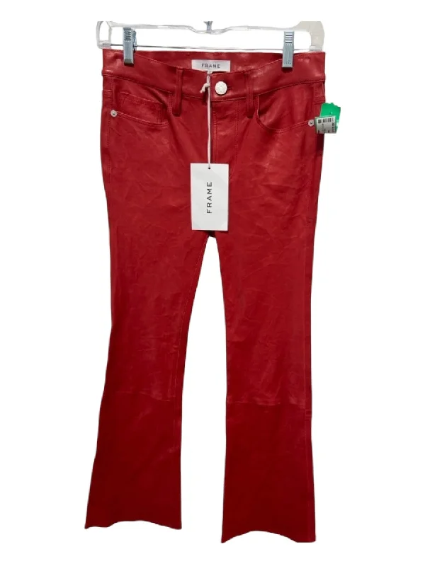 Frame Size 25 Red Lamb leather High Rise Pockets Crop Pants