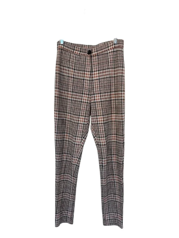 Free People Size 6 Orange & Black Polyester Blend High Rise Plaid Pants