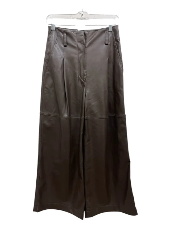 LVIR Size S Brown PU leather High Rise Wide Leg Trouser Pants