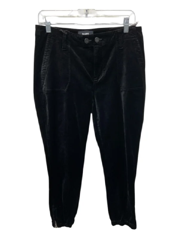 Paige Size 29 Black Cotton Blend Velvet Mid Rise Zip Ankle Pants