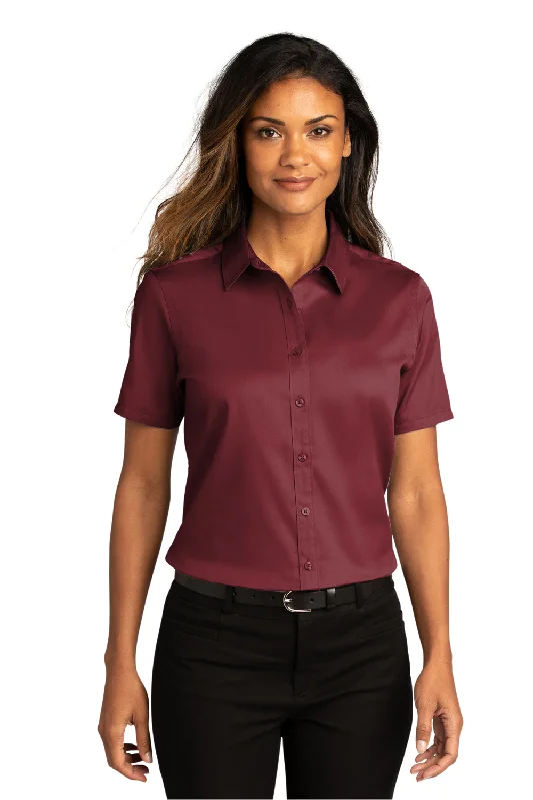 Port Authority Womens SuperPro Wrinkle Resistant React Short Sleeve Button Down Shirt - Burgundy