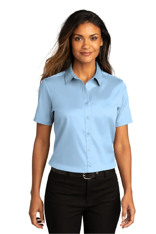 Port Authority Womens SuperPro Wrinkle Resistant React Short Sleeve Button Down Shirt - Cloud Blue