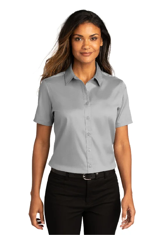 Port Authority Womens SuperPro Wrinkle Resistant React Short Sleeve Button Down Shirt - Gusty Grey