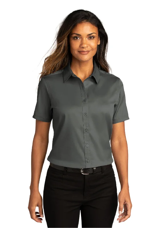 Port Authority Womens SuperPro Wrinkle Resistant React Short Sleeve Button Down Shirt - Storm Grey