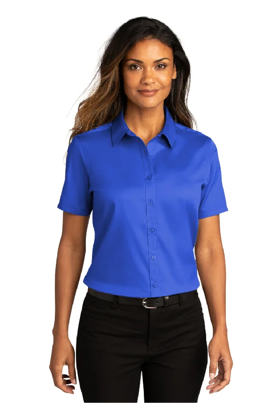 Port Authority Womens SuperPro Wrinkle Resistant React Short Sleeve Button Down Shirt - True Royal Blue