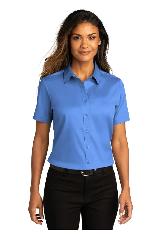 Port Authority Womens SuperPro Wrinkle Resistant React Short Sleeve Button Down Shirt - Ultramarine Blue